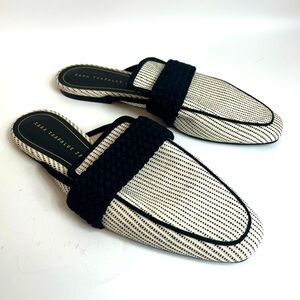 ZARA TRAFALUC Stripped Mules Black & White Flats 39 US 8